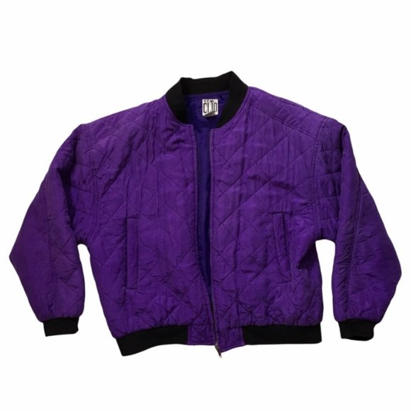 Vintage Clio Purple 100% Silk Bomber Jacket size M - Picture 1 of 2